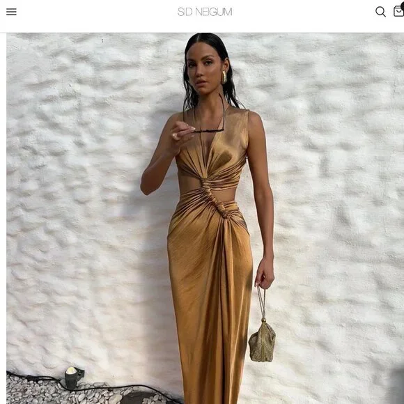 Sid Neigum  Satin Triple Loop Dress (Butterscotch, Size XS) - Picture 4 of 6